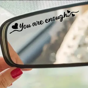 You Are Enough Letter Design Car Rearview Mirror Sticker, Sticker For Cars, Fashion Car Glass Decal, Car Decals, Car Exterior Decoration Accessories