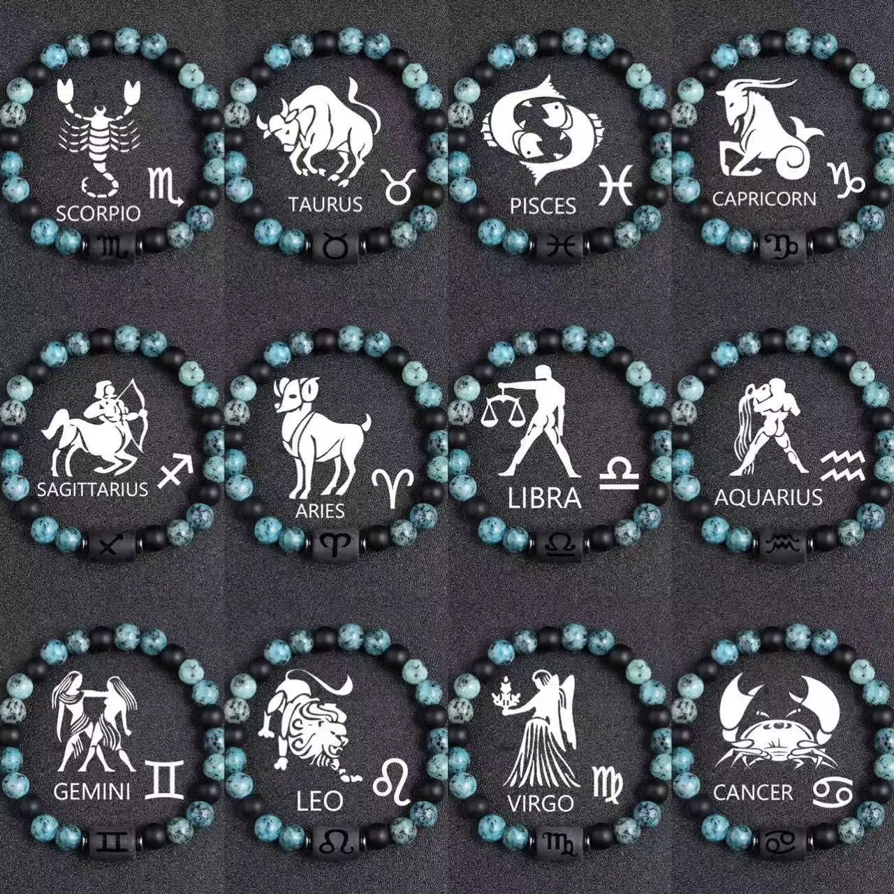 Twelve Constellations Bracelets 8mm Obsidian String Beads Natural Stone