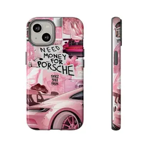 Collage Tough Pink Car Smartphone Case, Cellphone Cover & Accessory Shell, Gift for Her, Compatible with iPhone 11/12/13/14/15/16/17 Pro, ProMax, Plus, Air