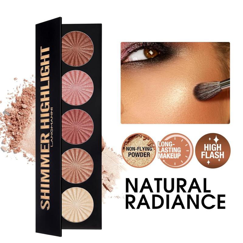 Highlighter Powder Palette 5 Color Bronzer Illuminator Baked Waterproof Long Lasting
