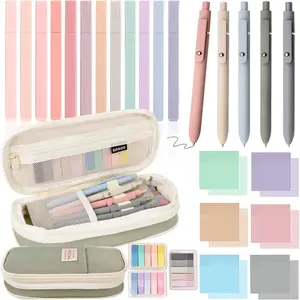 27 count Aesthetic School Supplies Include 12 count Aesthetic Highlighters  1 Ppcs Big apacity Pen Case Bag 5 count Retractable Quick Dry Gel Ink Pens 9 Pads Clear Sticky Tabs for School Office