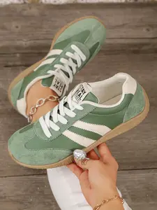 Women's Fashion Colorblock Flat Training Shoes, Spring New Style, Breathable Mesh Inner Height Increase, Casual Comfort Sneakers