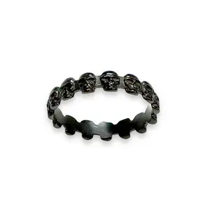 Eternity Skull Ring - 4mm Thick Band Stainless Steel with Black Plating Waterproof Tarnish Resistant Hypoallergenic Jewelry