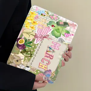 Kawaii March Collage Tablet Protector, Cute Aesthetic Case, Anti-Drop Scratch-Resistant,Transparent Acrylic Back, For 7.9/8.3/10.2/10.5/10.9/11/12.9/13 Inch, Shockproof Cover for Office