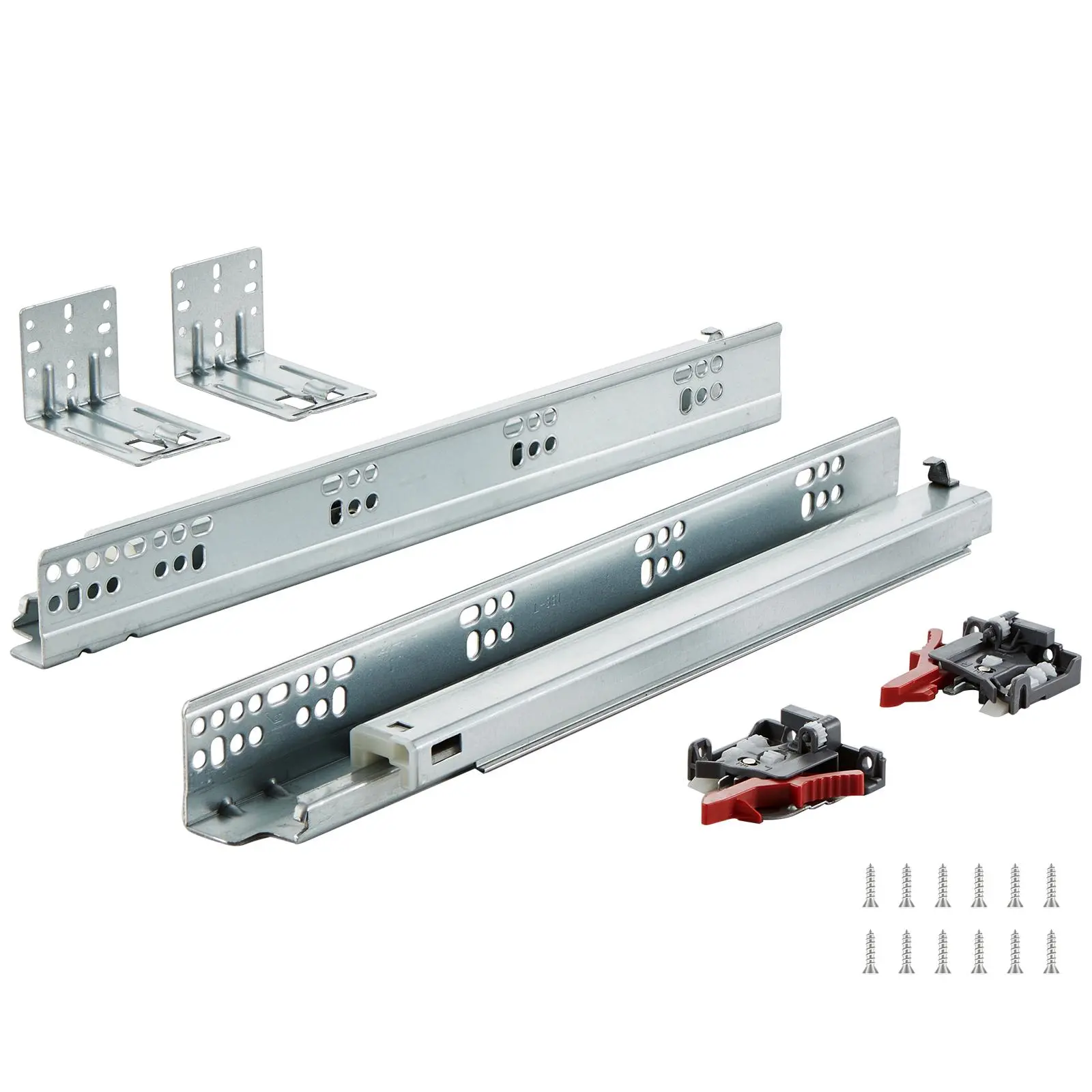 【Backtoschool】VEVOR 6 Pairs 15-Inch Drawer Bottom Side Mount Rails with Drawer Mechanisms, Galvanized Steel Track, Full Ball Bearing Extension, Soft-Close Glide, 3D Adjuster, Metal Plate, Locking Mechanism, 100 Lbs Capacity for Cabinets Kitchens