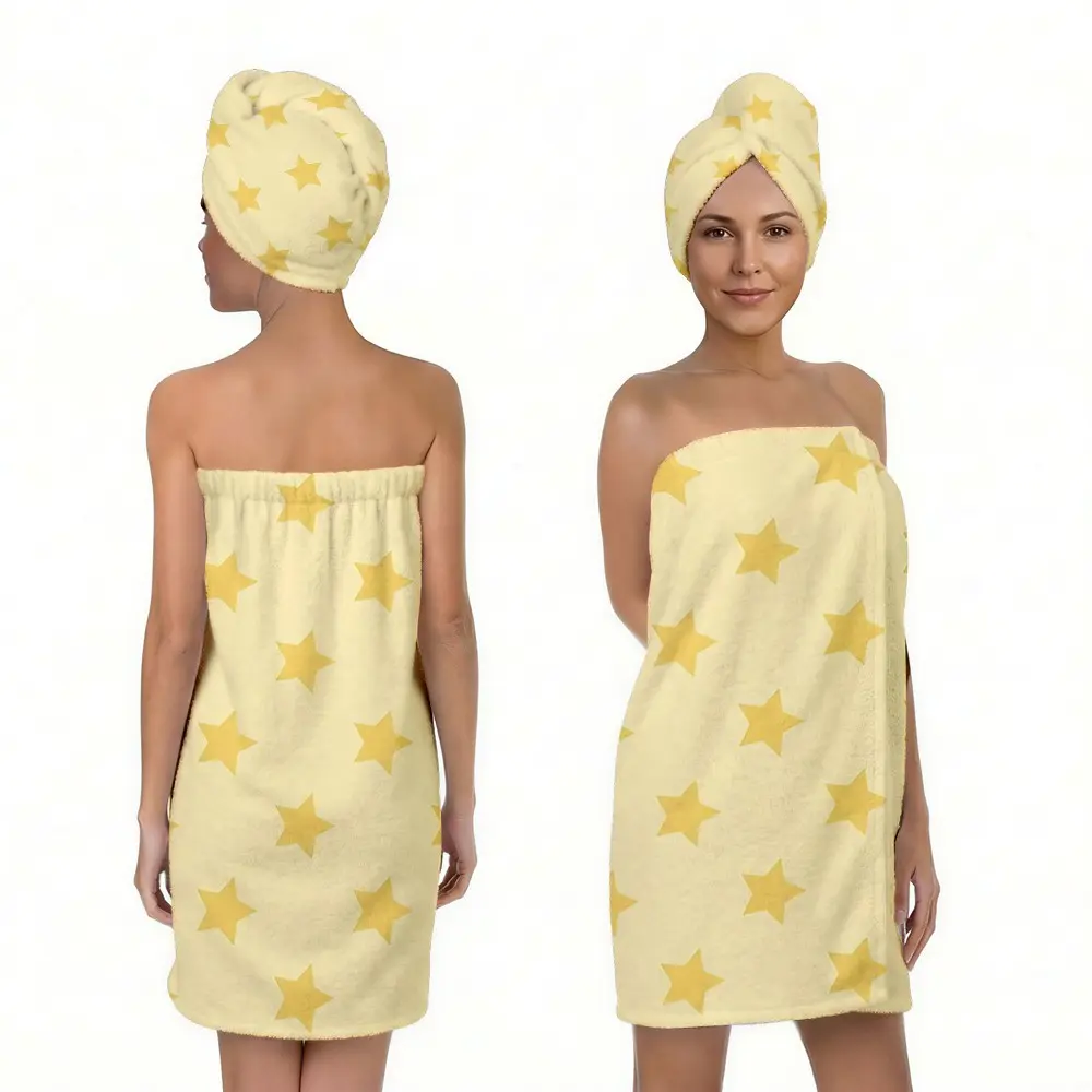 2pcs Star Pattern Bath Towel Set, Adjustable Bath Towel and Hair Dryer Set, Ideal for Sauna, Spa, Home Bathroom, Gym, Beach, Travel