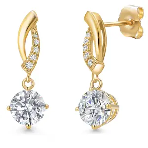 Gem Stone King 2.10 Cttw IGI Certified Lab Grown Diamond 14K Yellow Gold Dangle Earrings For Women | D-E Color | Each Diamond 1 Ct | VS1-VS2 | Fine Jewelry Gifts for Her Mom Wife