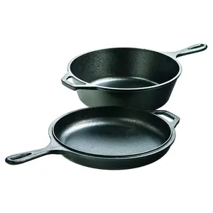 Lodge 3.2qt Cast Iron Combo Cooker: Skillet & Frying Pan Set, 10.25" Diameter, Gas & Electric Compatible
