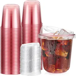 50 Sets Clear Plastic Coffee Cups with Sip Lids, Disposable Plastic PET  Cups for Iced Coffee, Smoothie, Cold Beverage, Drink Shops and Party Catering(Clear Pink,12 oz)