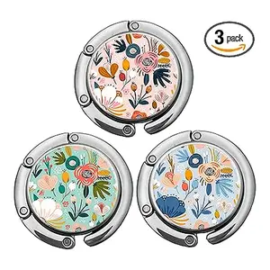 Foldable Purse Hook Womens Bag Table Hanger Collection Desk Hooks for Purse (3pack Pretty Floral Hook)
