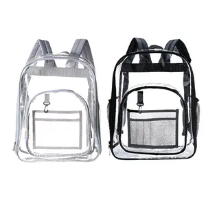 Clear Book Bag with Multi-Pockets, PVC Transparent Backpack, Reinforced Strap, Versatile Use, Ideal for Security, Sports, Work, Travel, Stadium