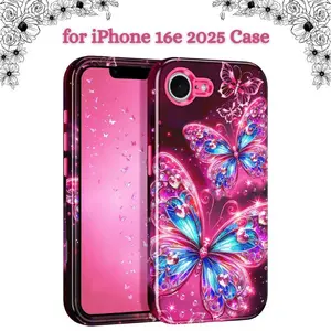 For iPhone 16e 2025 Case, Heavy Duty Shockproof Full Body Protective Cover, 3 in 1 Hybrid Rugged Drop Resistant Hard PC & Soft Silicone Rubber Slim Phone Case for Women & Girls