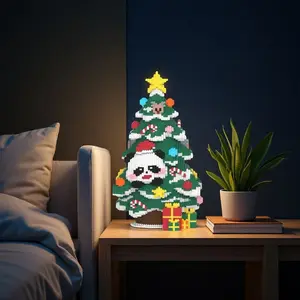 Lucky Panda Christmas Tree 3D Puzzle Building Block Ornament, Room Decoration, Home Decor, Party Decoration, Handmade Craft, Fine Carving