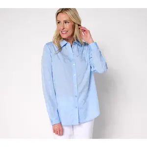 Joan Rivers Cotton Jacquard Eyelet Button Front Shirt