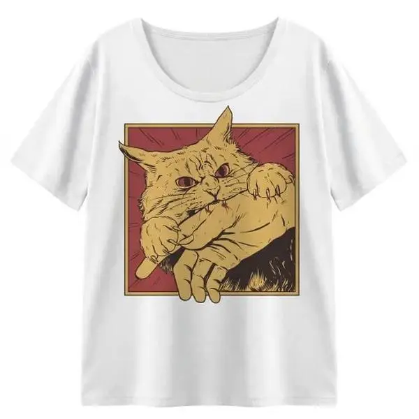 Cat Bite Shirt Funny Cat Lover Tee Retro Comic Style Gift Playful Cat Attack Design