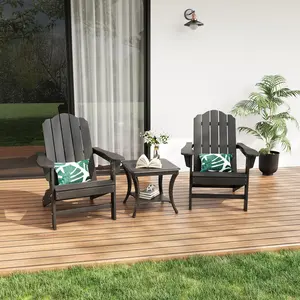 2/1-Pack HDPE Adirondack Chair, Wood Texture Lawn Chair, UV Resistant Durable HDPE Seating, for Garden, Deck, Backyard, Poolside