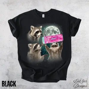 Three Raccoons Howling at the Moon with Alani T-Shirt - Sweatshirt - Hoodie, Gift For Alani Nu Lovers, Alani Nu Lover Shirt, Alani Nu Shirt, Alani Nu Lover Gift, Alani Nu 2026, Full Size, Full Color