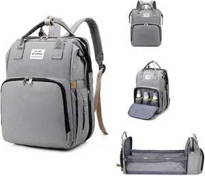 Waterproof Diaper Bag Backpack, Multifunctional Travel Nappy Bag with Changing Pad, Great for Moms and Dads, Baby Shower Gift (Gray) Diaperbags