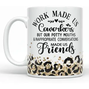 YouNique Designs Work Bestie Mug for Women, 11 Ounces, Going Away Coffee Mug for Coworker, Coworker Leaving Cup for Women, Farewell, Goodbye, Work Friendship Gifts (Black Handle)