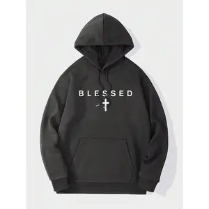 Men's Casual Minimalist Slogan Print Thermal Lined Hoodie Sweatshirt