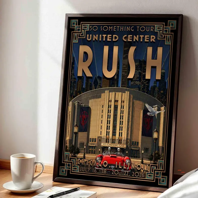 [Sale off up to 50%] [Free ship] [No Frame] Rush Poster, 50 Something Tour Chicago Concert Art Deco Print