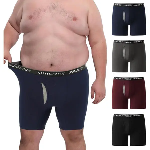 INNERSY Men's Big and Tall Underwear Cotton Moisture Wicking Boxer Briefs 4-Pack