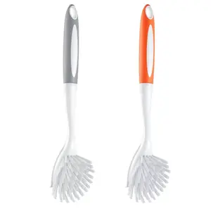 VEVOR Dish Brush, 4 Pack Kitchen Scrub Brushes with PP Handle, Dish Cleaning Brushes with Curved Bristles, Ideal for Pots, Pans, Sink and Stove, 2 Gray+ 2 Orange