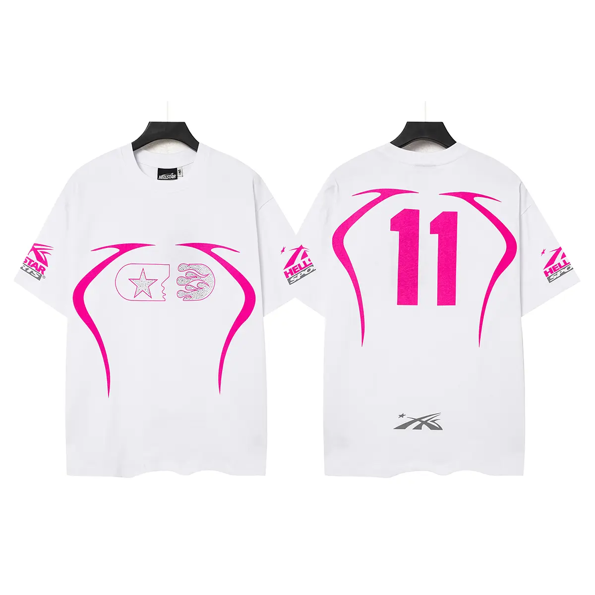 Y2K HELLSTAR 100% Cotton Certified Rhinestone Star Flame Graphic Tee Hot Pink Number 11 Standard Fit Shirt Halloween Gift