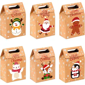Christmas Kraft Paper Gift Boxes 24pcs Xmas Goodies Treat Candy Bags Boxes for Christmas Party Favor