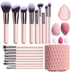 Makeup Brush Set with Storage Box, 25pcs/set Makeup Brushes & Sponges & Brush Cleaning Bowl, Professional Makeup Tools for Women