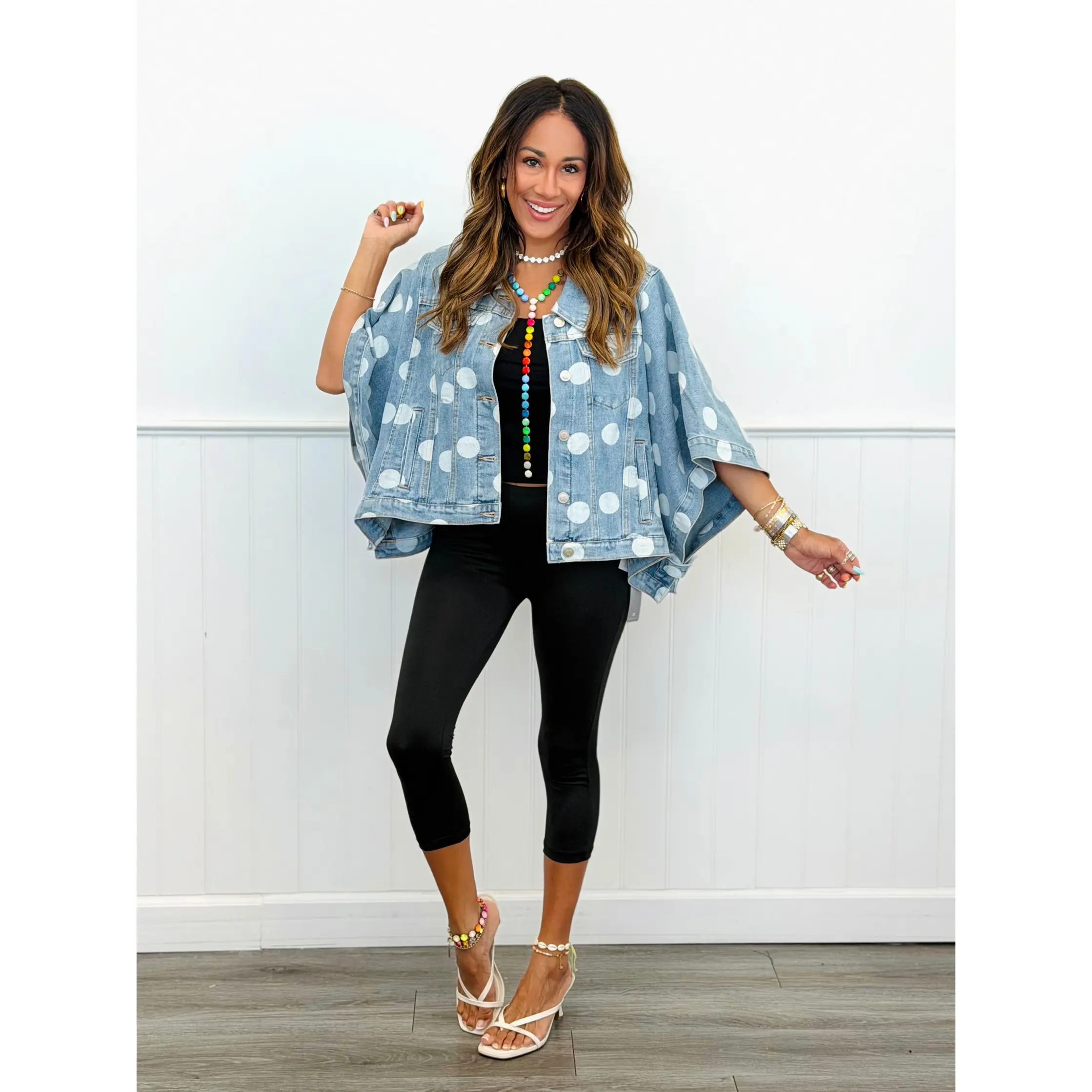 Denim Polka Dot Cape Jacket (Reg.)