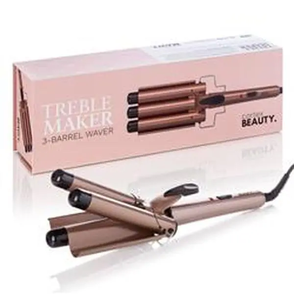 Hair Waver for Beachy Waves, 1-Inch Ceramic 3-Barrel Iron with Soft Touch Handle, Consistent Heat, Heats Up Quick, AC Power - Rose Gold