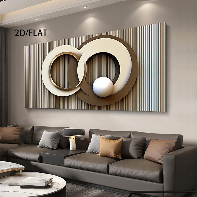 2D Flat 1pc Modern Large Wall Art Canvas Print - Minimalist Abstract Geometric Design Poster Decor, Neutral-Toned Interlocking Circles, Frameless 2D Flat Print, Suitable for Living Room, Bedroom, Office Decor, Indoor/Outdoor Use, Modern Home Decor