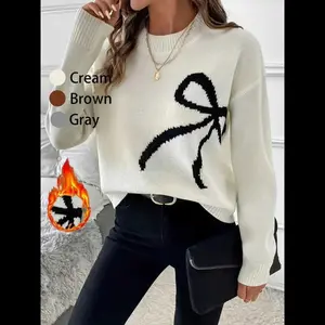 Women's Casual Loose-Fit Knitted Sweater, Plain Pattern, Fall & Winter Essential, Versatile Daily Wear, Comfortable and Stylish