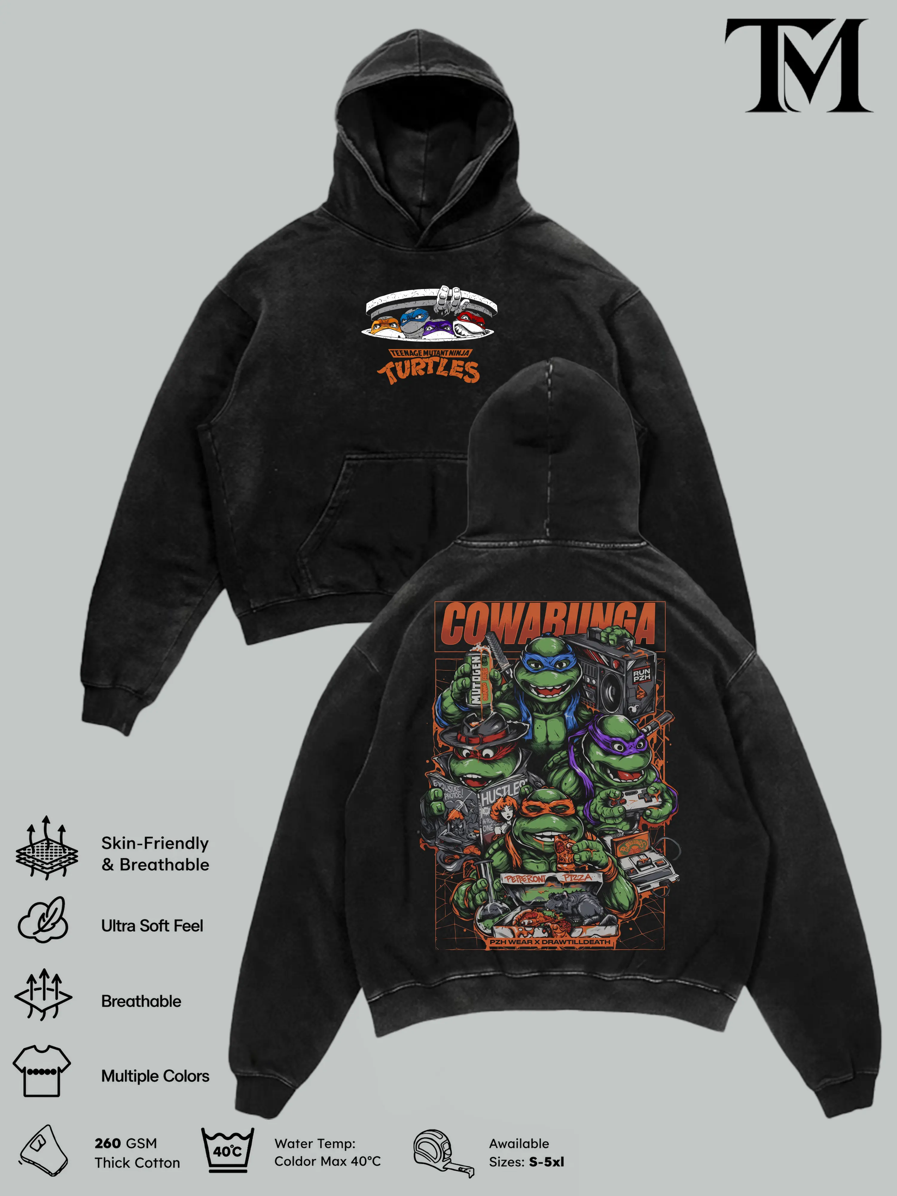 Teenage Mutant Ninja Turtles Vintage Washed Hoodie & T-Shirt, Premium Heavyweight Cotton, TMNT Graphic Tee, Oversized Streetwear Shirt , Comic Superhero Fan Apparel, Retro Gift