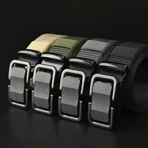 Men's Durable Automatic Buckle Nylon Belt, Casual Versatile Workwear Jeans Belt with Tactical Military Training Design, No Holes