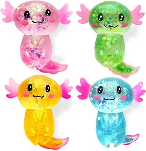 Glitter Axolotls Squishies Toy, Stretchy Axolotls Stress Ball, Soft Squeeze Sensory Fidget Toys for Kids Adults, Cute Easter Basket Stuffers Party Favors Classroom Prizes