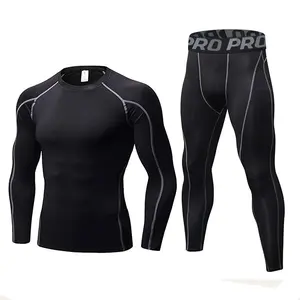 Mens Workout Compression Set - Tight Leggings & Long Sleeve Shirts - Winter Warm Thermal Baselayer - Quick Dry Sports Clothes for Gym & Outdoor Activities