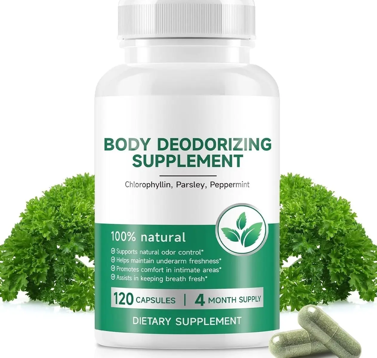 Chlorophyll Capsules | Internal Body Deodorant Supplement for Men & Women | Natural Odor Control for for Body Odor, Fresh Breath,Immune Support,Vegan(120 Caps)
