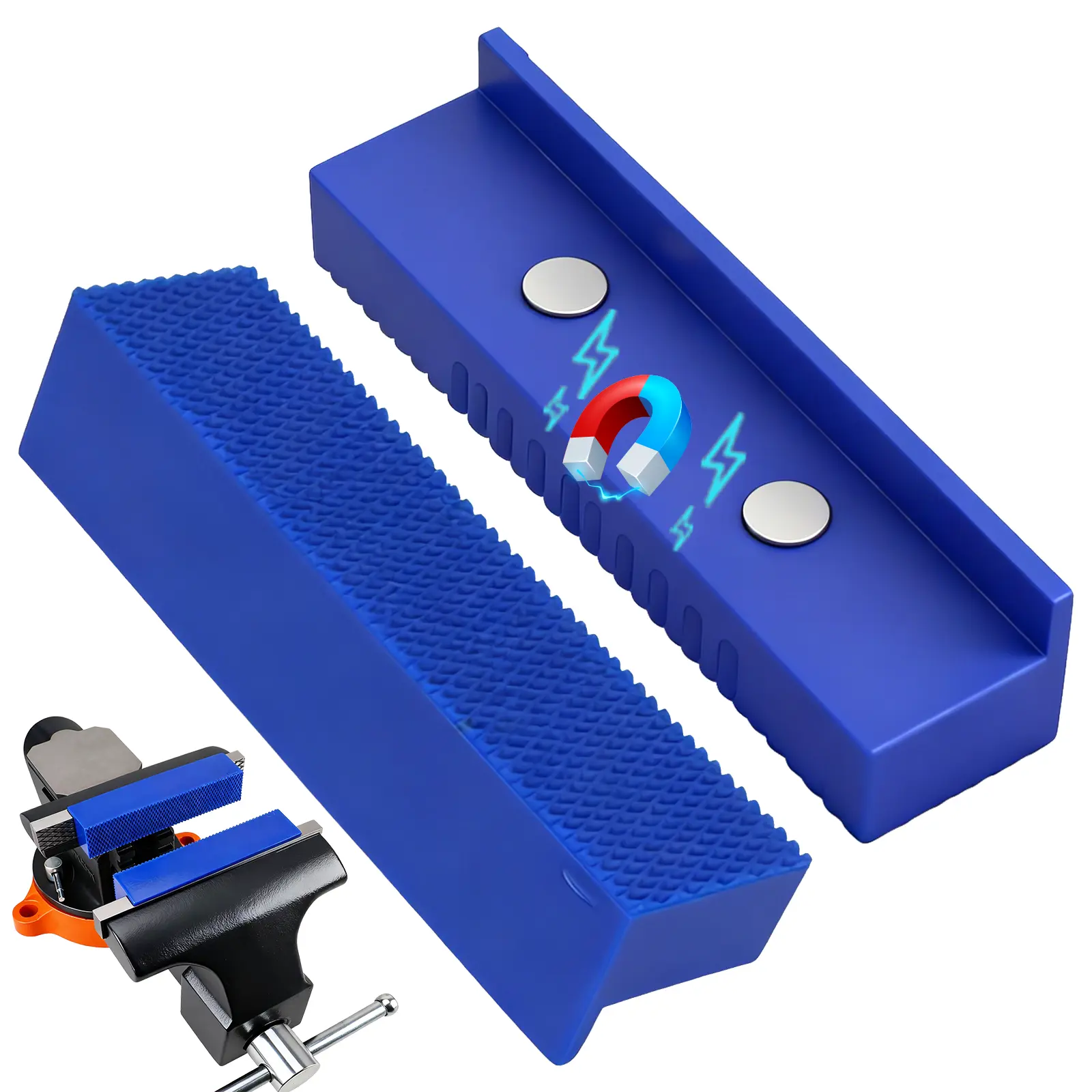 2-Piece 4.5" Magnetic Vise Jaw Pads, TPU Soft Jaw Covers with Waffle Surface, Non-Marring Protective Vise Pads for Bench Vise, Drill Press, Metalworking and Woodworking