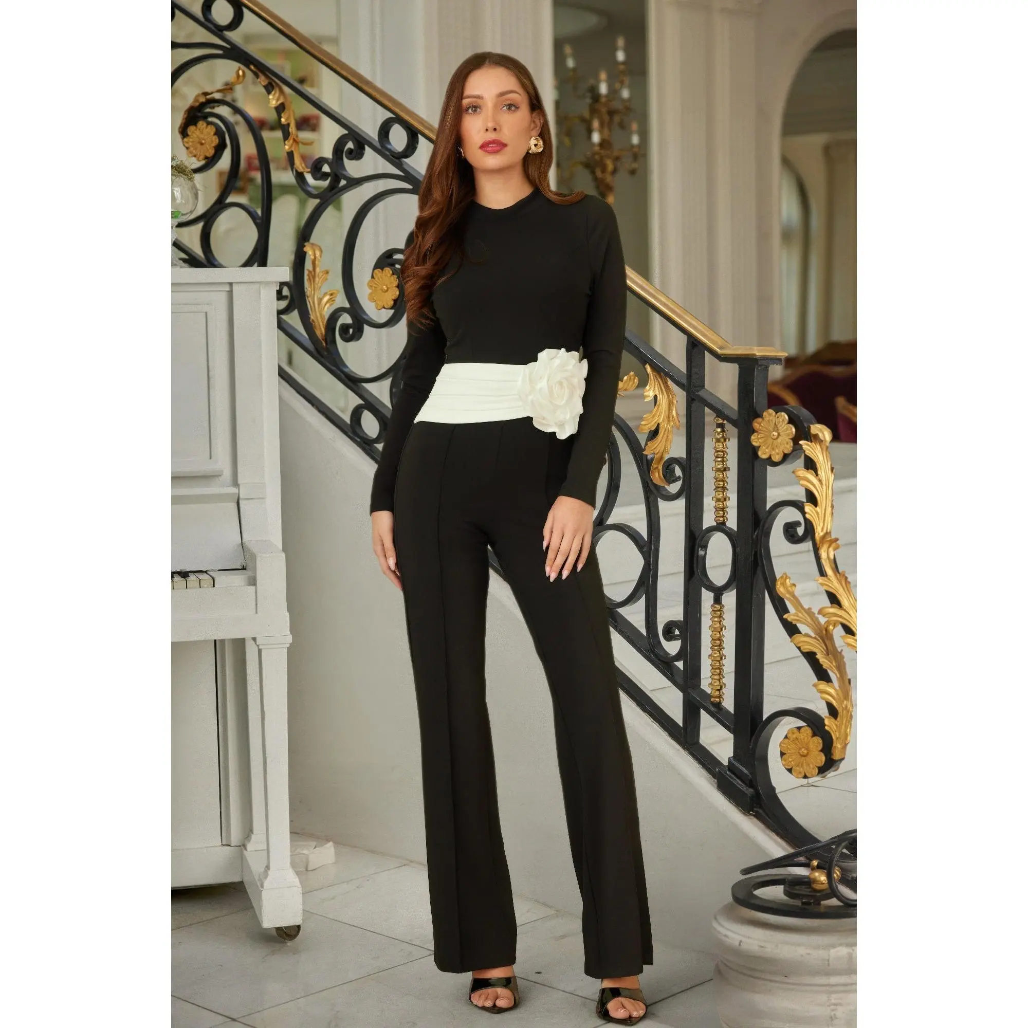 Wide Waistband With Rose Jumpsuit