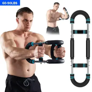 60-120 Lbs Twist Arm Exerciser Adjustable Spring Fitnessbar for Forearm Triceps Chest Strengthening Portable Home Equipment with Strong Grip