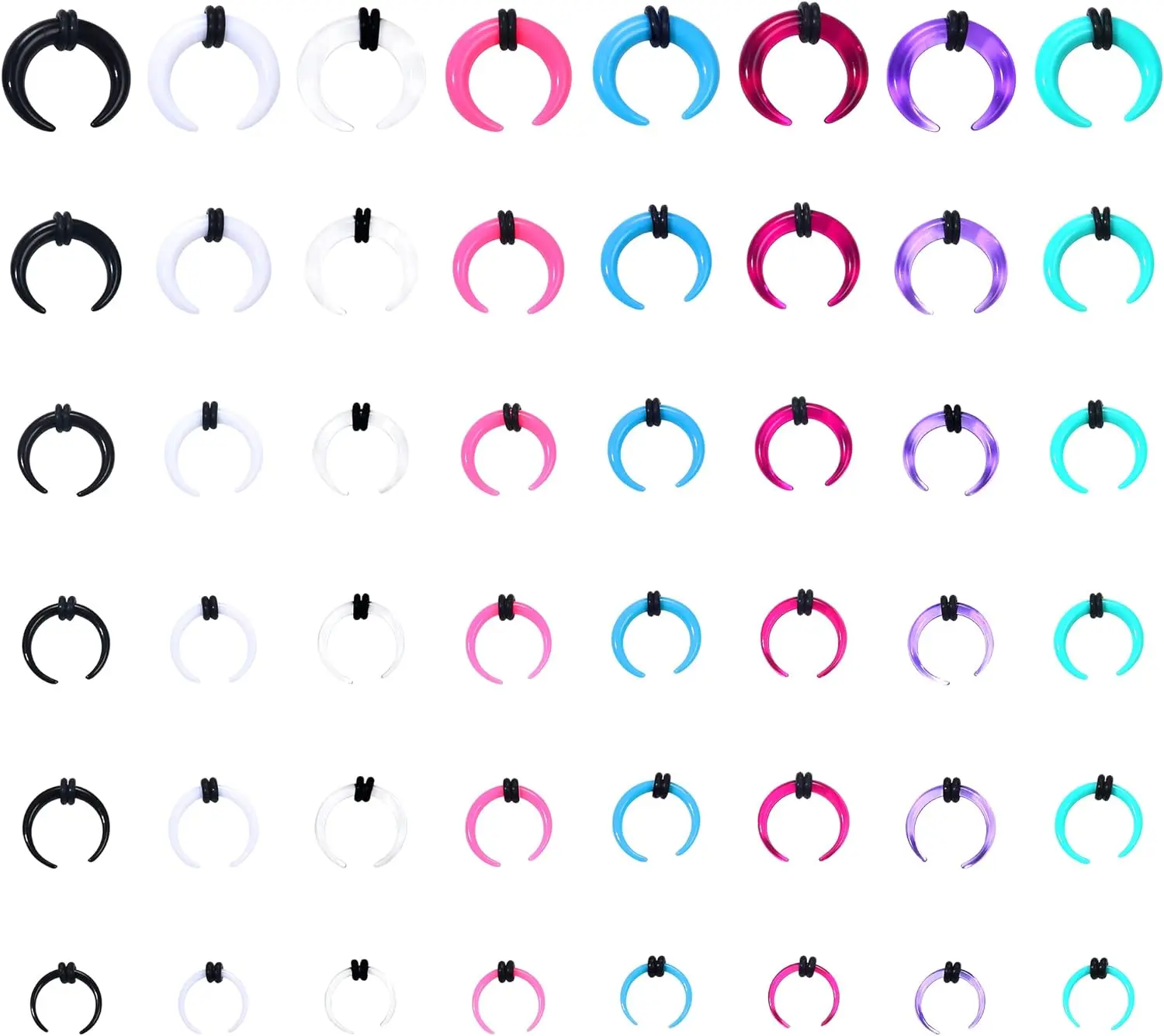 48 PCS Acrylic Gauge Kit Tapers Heart Tunnels Plug 14G-0000G Ear Stretching Set - Black