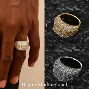 Orphic Luxurious Hip-Hop Men's Ring, Lavishly Inlaid with 5A+ Zircons for men Dutch Marquise Cut Ring Marquise Ring Stack, Chunky Band Rings