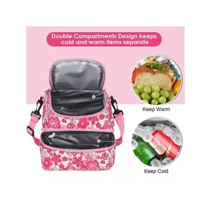 Double Decker Insulated Lunch Bags Tote  Cooler lunch bag  with Adjustable Strap,Kitchen Accessories for Picnic, Party and Travel ,lunch  bags a birthday present,Gifts for Kids