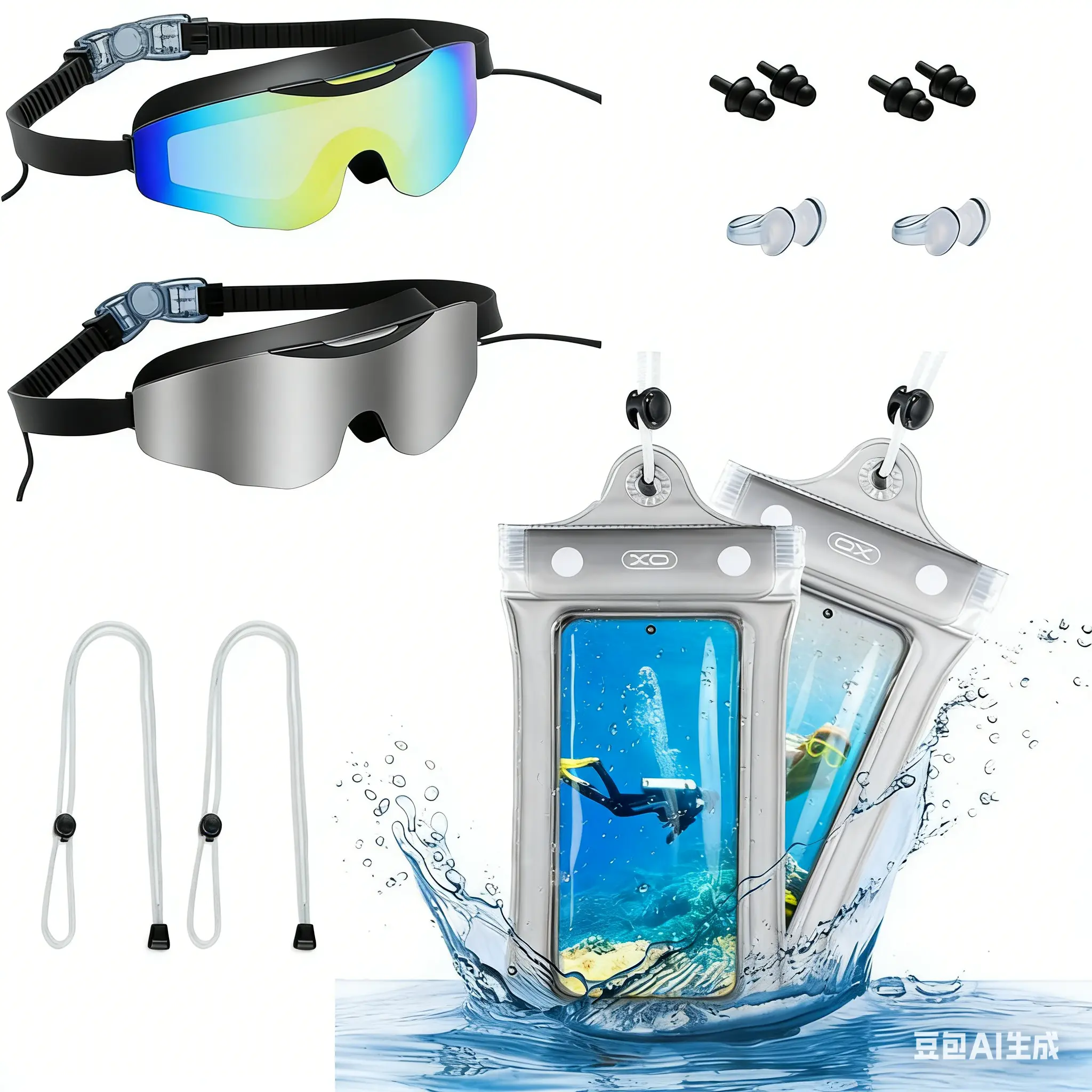 Name 2Pcs Adults Soft Silicone Swim Goggles Large Frame HD Wide View Anti-Fog UV Protection Adjustable Strap Built-in Earplugs for Comfort 180° HD Panoramic Vision Swim Glasses Swimming Accessories