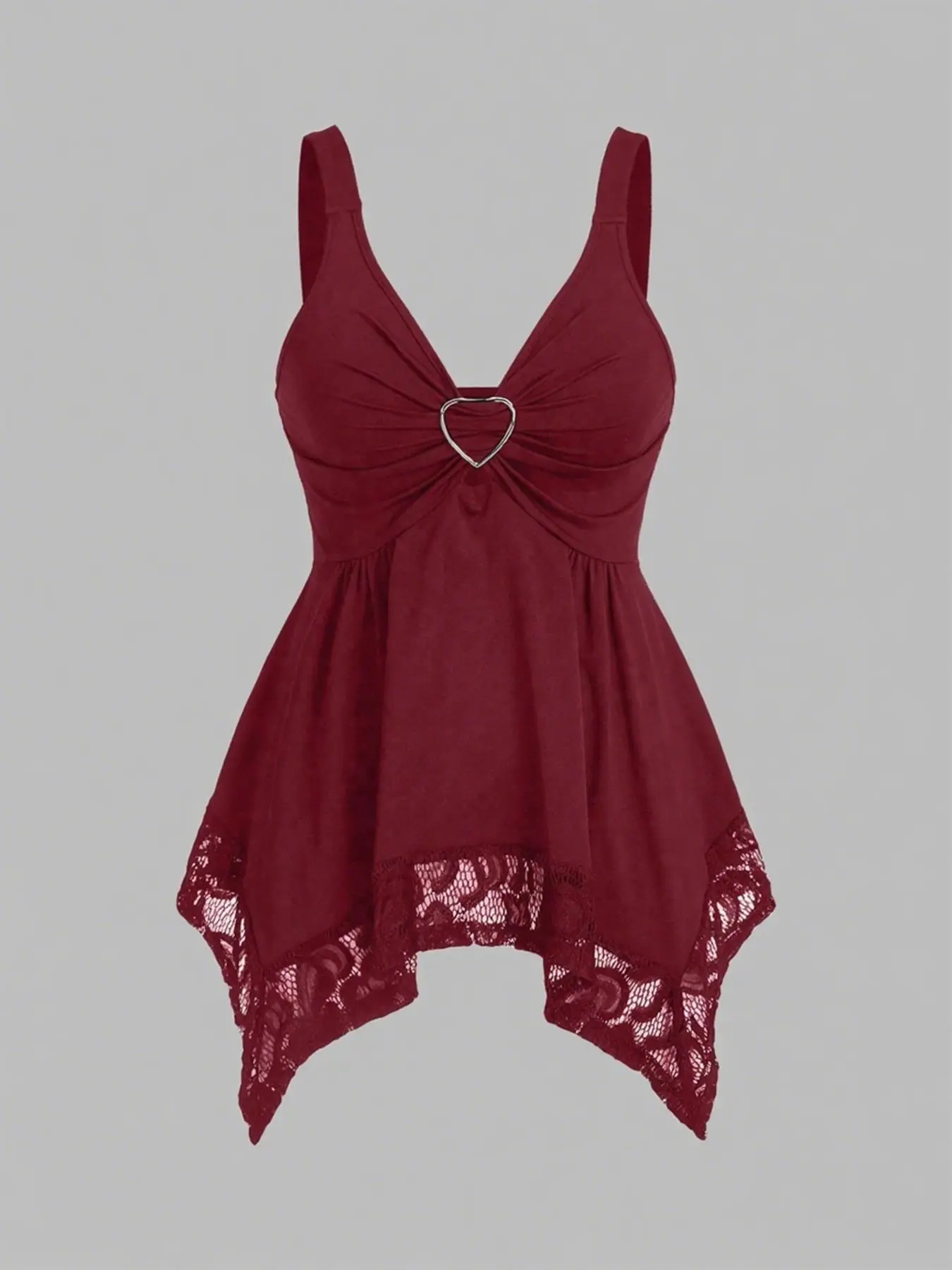 Fashion Women Lace Cami Decorated Heart Shaped And Floral Splicing Tank Top Casual Outfit Wear Boho Casual Summer