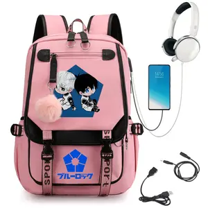 Kawaii Anime Style Backpack with USB Charging Port, Large Capacity Campus Travel Laptop Bag, Japanese Aesthetic Bookbag