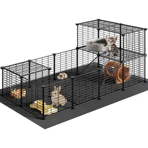 24 Panels Guinea Pig Cage with Waterproof Mat, Small Animal Playpen, Rabbit Cage, Bunny Cage, Chicken Cage, Pet Playpen, Indoor Outdoor Yard Fence, 57 x 31.5 x 23.6 Inches, Black BK03PP03