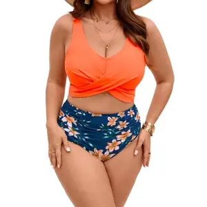 Women's Plus Size 2-Piece High-Waisted Tummy Control Bikini Set - Adjustable, Body-Shaping, Skin-Tight, Multi-Size Extra-Large Swimsuits for Vacation, Outdoor Sports, Adjustable Swimsuits, Extra-Large Bikinis Set